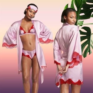 NEW X-LARGE Victoria's Secret Luxe Silk 4-piece giftset Robe Bralette Panty Mask